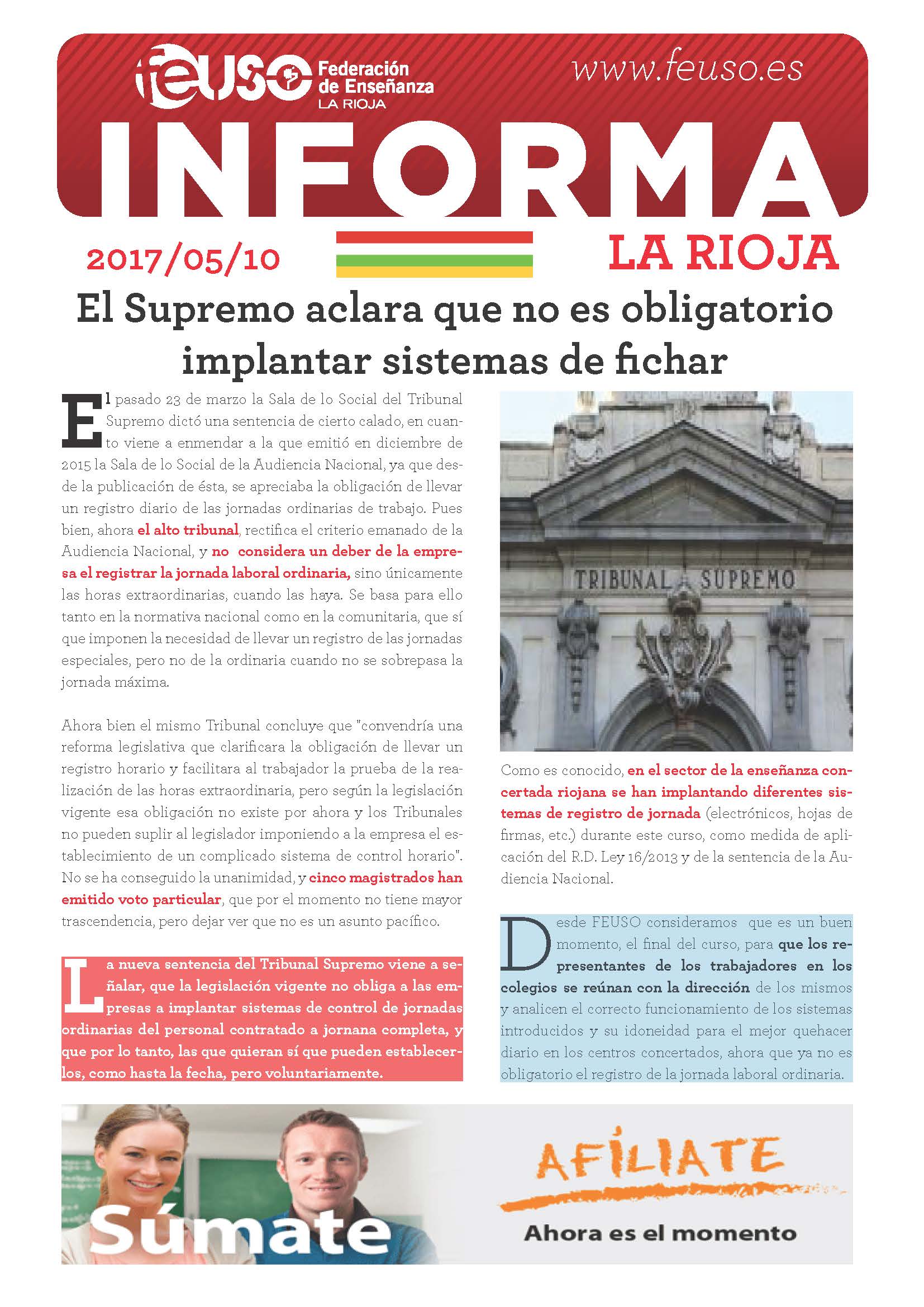 FEUSO INFORMA LA RIOJA 20170510 SISTEMAS DE FICHAR ST TS